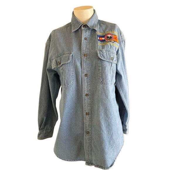 Cumbres & Toltec scenic railroad denim 90s button up shirt vintage Chama New Mex - Picture 1 of 5
